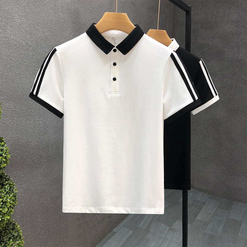 Contrast Color Small Lapel Short-Sleeved Polo Shirt for Men, Trendy Korean Style Slim-Fit Half-Sleeve Men's Summer High-End Collared T-Shirt