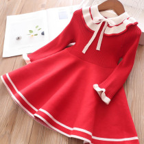 girls' dress autumn winter 2022 new style little girl yang chi princess sweater dress children's knit bottoming red dress