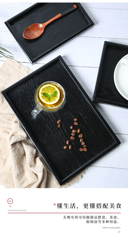 Kiểu Nhật trà bằng gỗ đen khay khay khay nhà hàng hình chữ nhật kính tấm nhà phục vụ khay gỗ sau