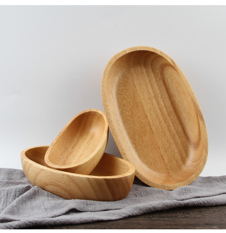 Nhật bản tự nhiên gỗ hình bầu dục tấm thuyền loại sáng tạo đĩa trái cây snack salad bát gỗ khay tùy chỉnh chữ đồ gia dụng gỗ