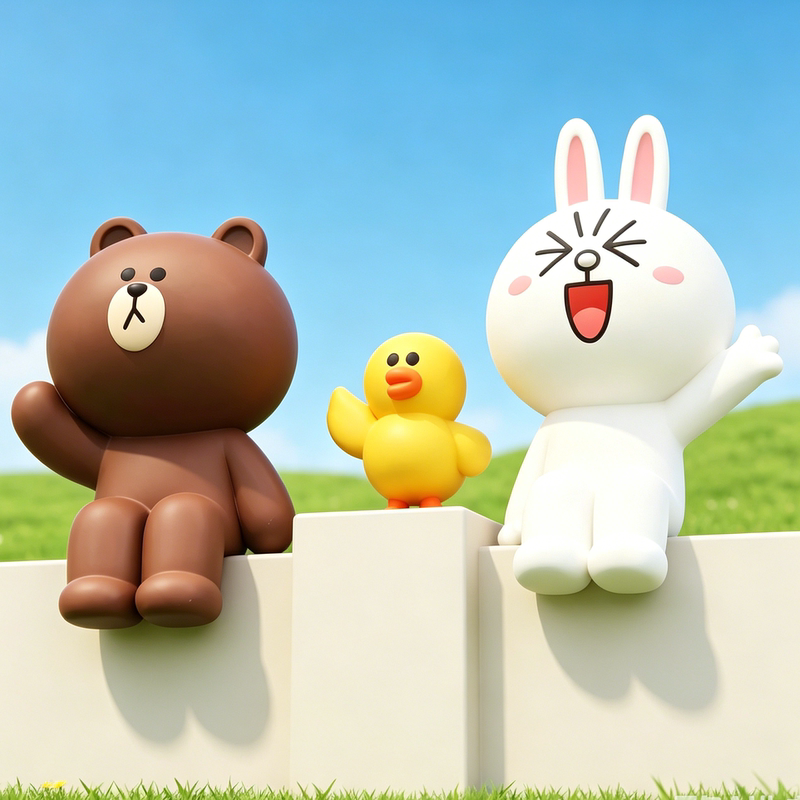 Fiberglass Internet-Famous Cartoon Cony Rabbit and Brown Bear Sculpture Wall Hanging Milk Tea Decoration 3D Outdoor Large Ornament