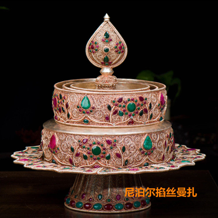 Nepal filigree repair for Manza plate Tibetan Mandala plate inlaid gem Mandala with gemstone tray large