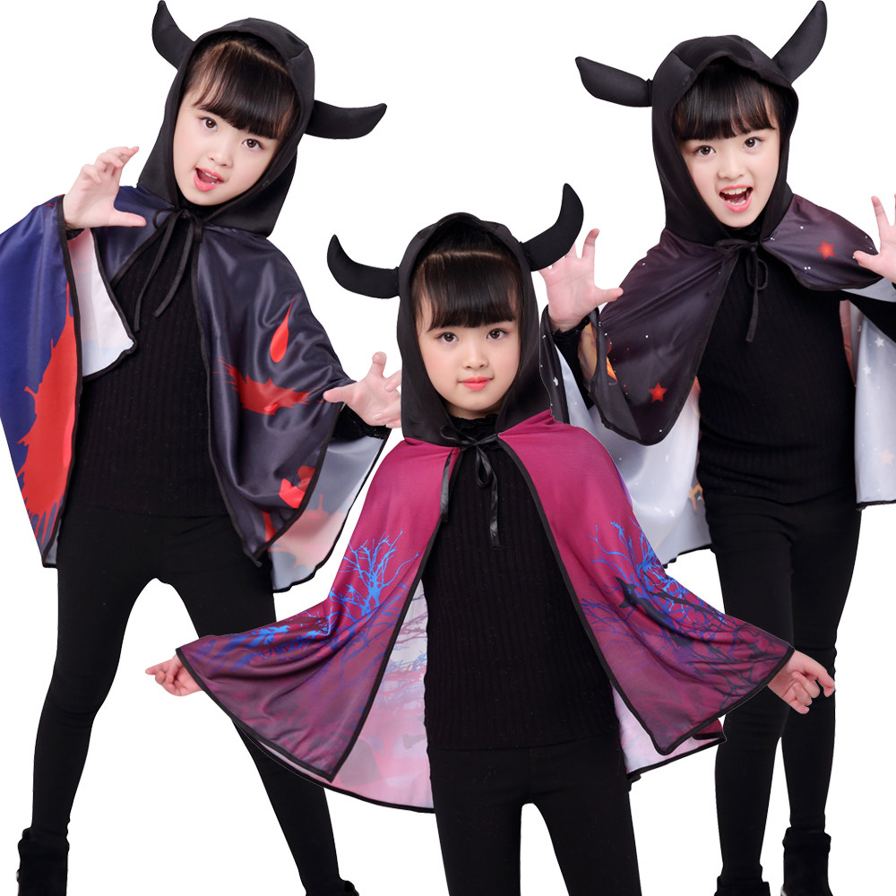 Six-section Children's Beatle Girls Performance Performance Costume Magician Witch Hunt Fluffy Suit Phantom Horn Cloak
