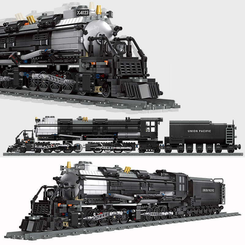Jiexing Building Blocks Bigboy Steam Locomotive Big Boy Vintage Train Track Green Passenger Train Assembly Model