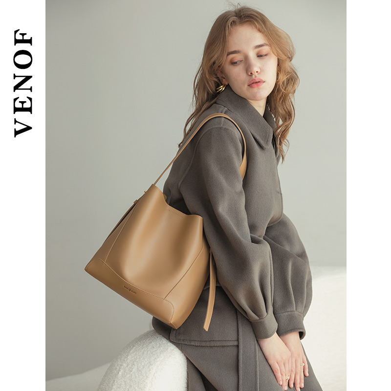 Vilofen Bucket Bag Lady 2023 New Skew Satchel about single shoulder Large capacity ultra-soft genuine leather commuter Totbag-Taobao