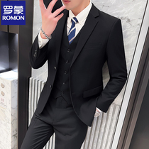 romon men's suit business professional formal korean style slim youth casual suit groom wedding dress