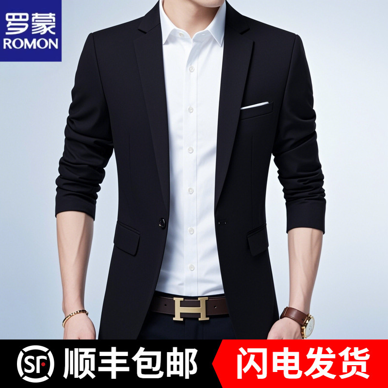 Romon Men's Casual Suit, Young Men's Korean Style Trendy Business Jacket, British Style Thin Single-Breasted Blazer Romon Men's Casual Suit, Young Men's Korean Style Trendy Business Jacket, British Style Thin Single-Breasted Blazer