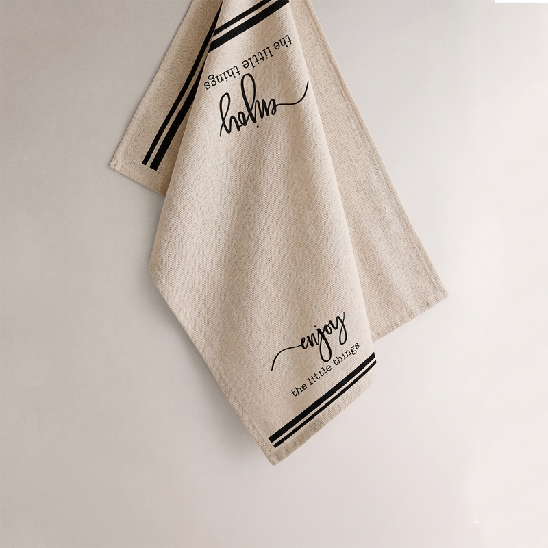 French-Style Simple Striped Kitchen Hand Towel Cotton Letter Print Kitchen Towel Hoohnice Tea Towel Coffee Baking Towel