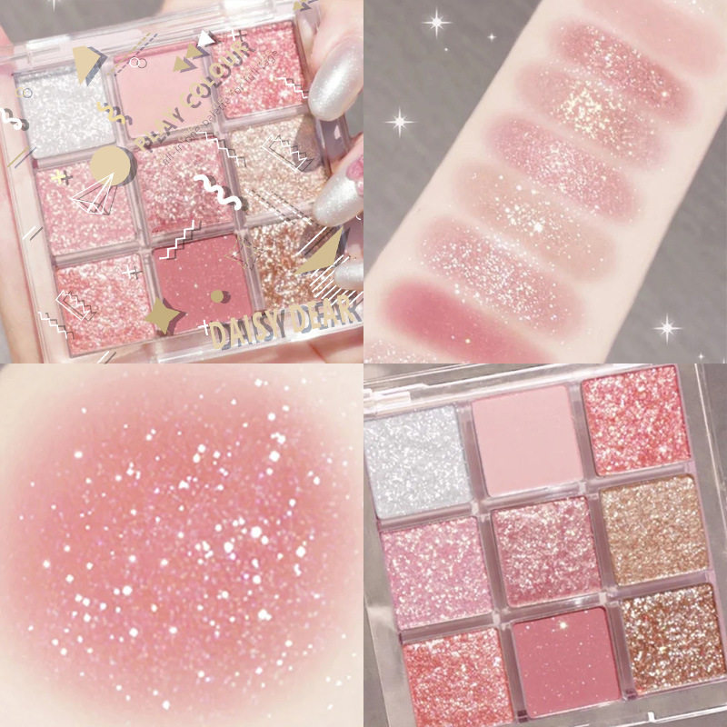 Sky Cat U First Official Trial Starry Sky 9 Color Pumpkin Color Nine Palace Lattice Eye Shadow Pan Bright Crystal Sparkling Pink Eye U First Entrance