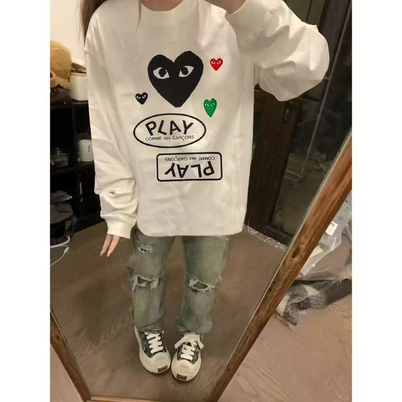 100% Pure Cotton American Retro Trendy Brand Polka Dot Heart Long-Sleeve T-Shirt for Women ins Korean Style Lazy Bf Campus Style Top 100% Pure Cotton American Retro Trendy Brand Polka Dot Heart Long-Sleeve T-Shirt for Women ins Korean Style Lazy Bf Campus Style Top