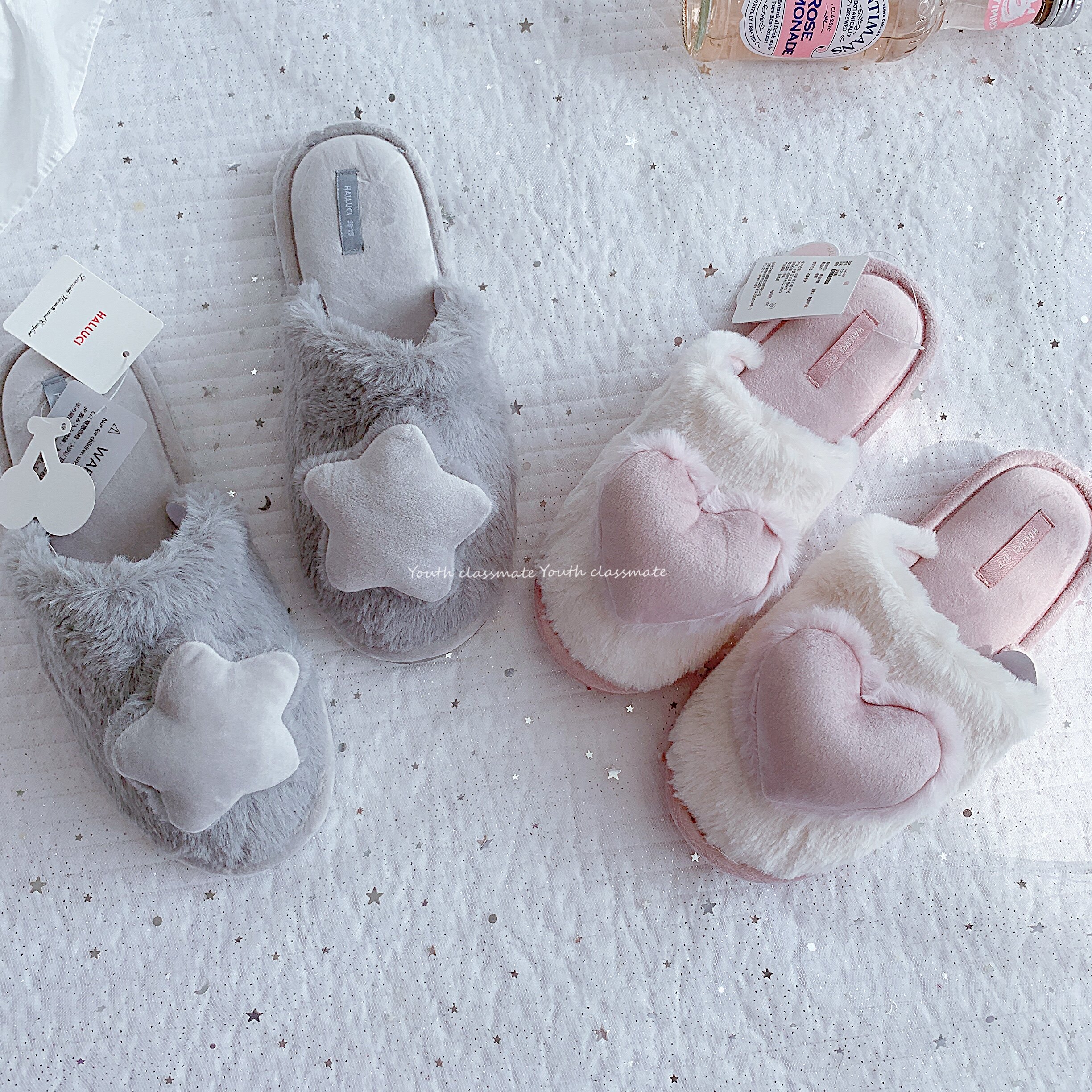 Retro milk apricot powder ins home cotton slippers ladies thick bottom non-slip indoor plush Baotou autumn and winter home shoes