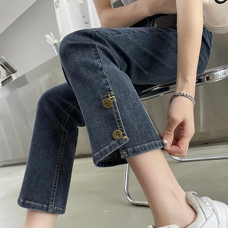 High-Waisted Straight-Leg Jeans for Women, 2026 Spring and Autumn, Slimming, Stretchy, Loose, Versatile Cigarette Pants, Petite Baguette Pants