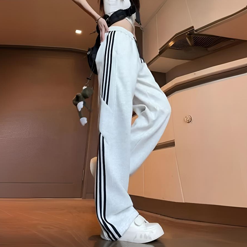 Foreign Trade Surplus Goods ~ Women's Autumn New Wide-Leg Pants, Fashionable Versatile Trendy Striped Patchwork Straight-Leg Sweatpants