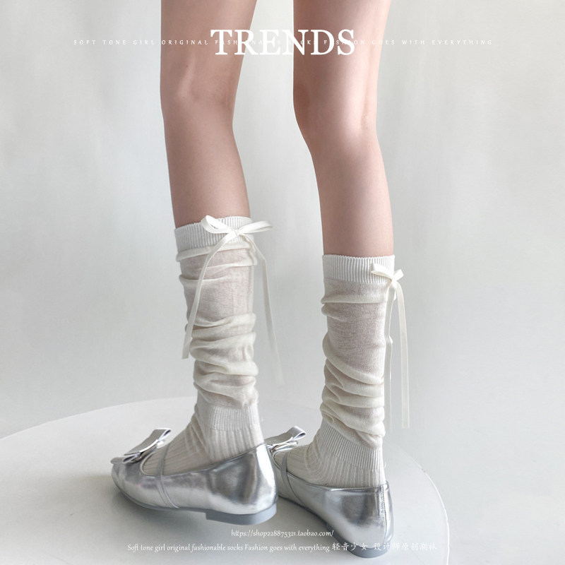 Super chic and elegant! Ballet-inspired sheer slouch socks, Mary Jane mid-calf socks, perfect for spring and summer, Miu style.