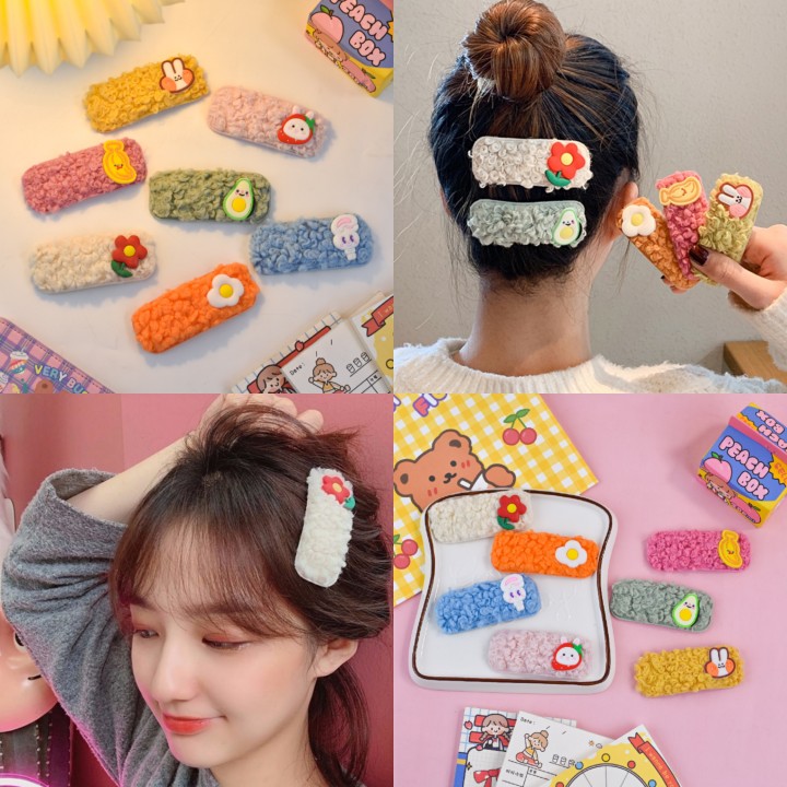 Children's side lined with back brain spoon plush hair clip cute teenage girl head decoration hair clip small and delicate day series female summer
