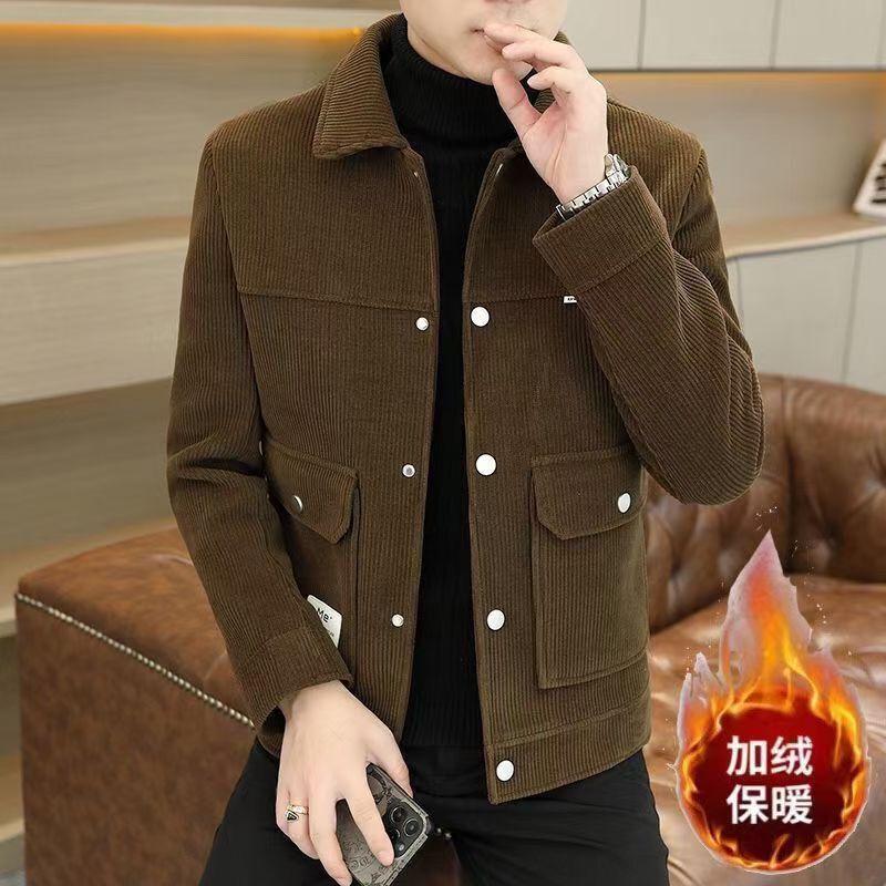 Men's Spring, Autumn and Winter Corduroy Jacket, Men's 2026 New High-End Casual Fleece-Lined Outerwear Men's Spring, Autumn and Winter Corduroy Jacket, Men's 2026 New High-End Casual Fleece-Lined Outerwear