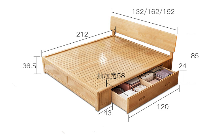 Tất cả các giường gỗ rắn Scandinavian hiện đại nhỏ gọn 1,8 m 1,5 m kiểu Nhật phòng ngủ màu gỗ với hộp lưu trữ giường đôi cao - Giường giường gỗ thông
