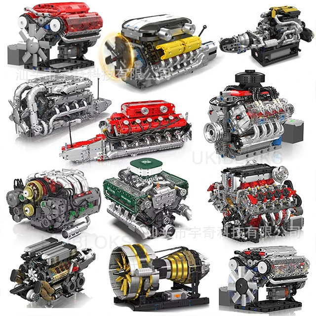 Yuxing 10087-10230 Sports Car V8 Engine with Electric Power Assembly Toy Cross-Border Amazon Building Blocks