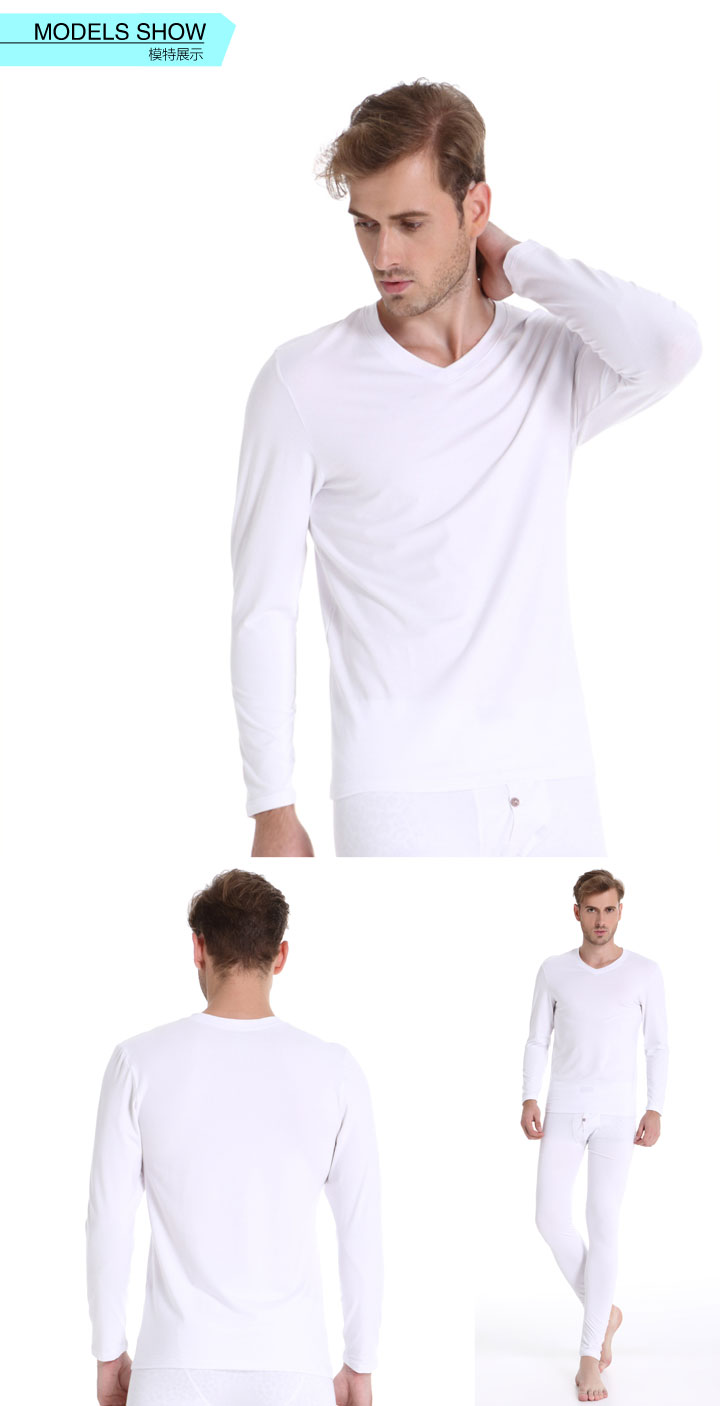 Đồ lót nam cotton đơn giản áo sơ mi thanh mảnh phần ấm áp cổ chữ V modal quần áo mùa thu Slim đáy dài tay trắng ao giu nhiet