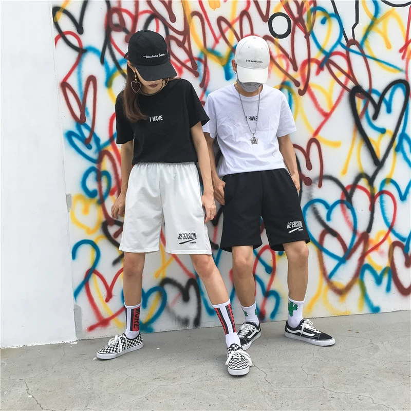 Mùa hè Hàn Quốc ins Harajuku BF gió sinh viên hoang dã năm quần lỏng ba thanh 5 quần ngắn thể thao cho nam và nữ