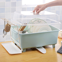 Large plastic cupboard kitchen drain bowl rack with lid dishes tableware storage box put Bowl Spoon water filter rack