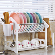 Double layer bowl tray dish rack kitchen supplies rack tableware storage drain bowl rack cupboard drip plastic two layers