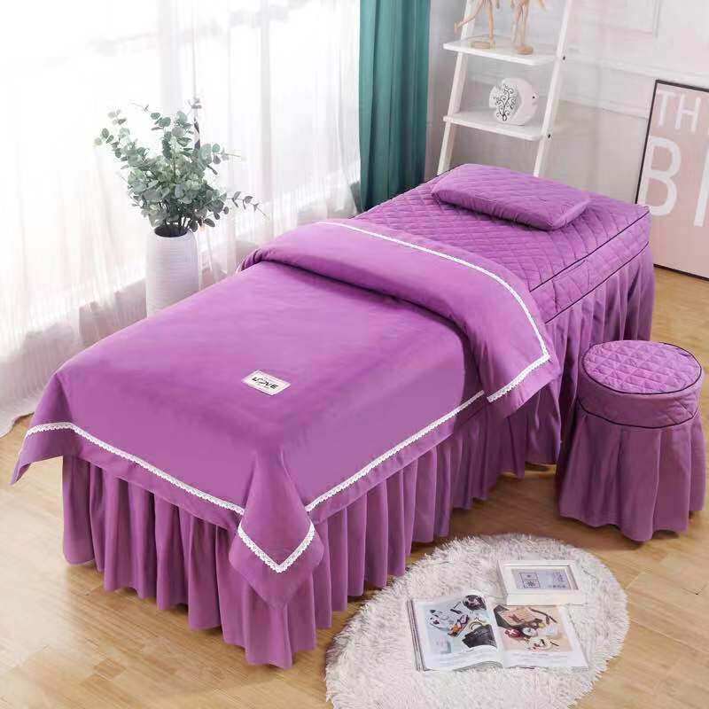 Beauty bed cover four sets of white beauty salon massage physiotherapy washing head bed cover pure color bed set to do