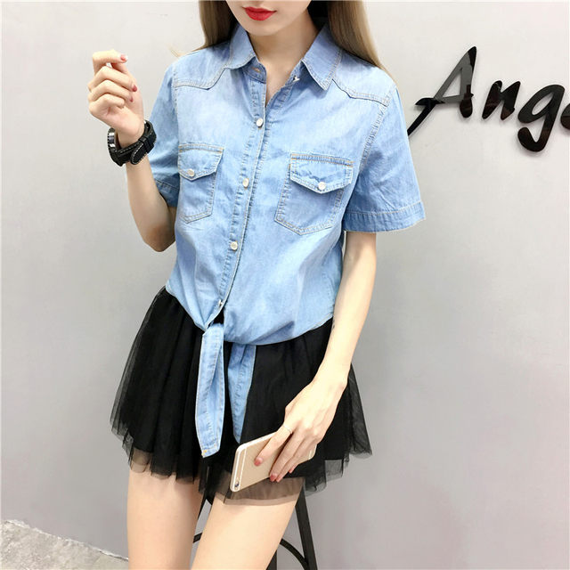 Spring and summer all-match thin denim shawl short knotted short-sleeved coat cardigan sun protection top shirt small vest female