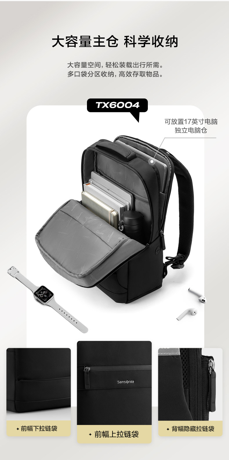 рюкзак samsonite新秀丽商务双肩包大容量电脑背包短途差旅通勤包百搭tx6