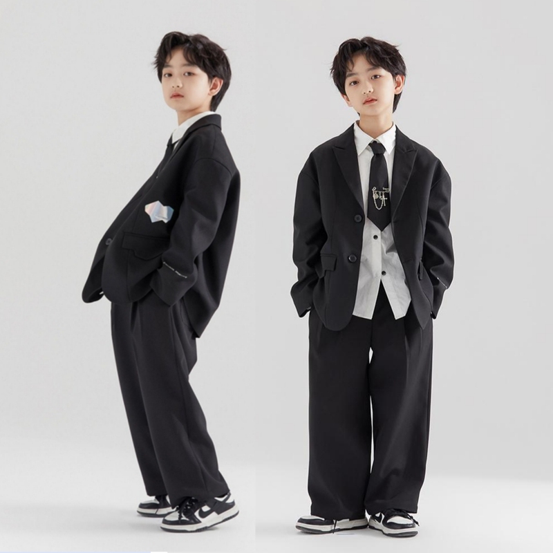Boys' Suit Set 2024 New Children's Clothing Spring and Autumn Black Suit Shirt Big Kids Autumn Performance Dress Boys' Suit Set 2024 New Children's Clothing Spring and Autumn Black Suit Shirt Big Kids Autumn Performance Dress