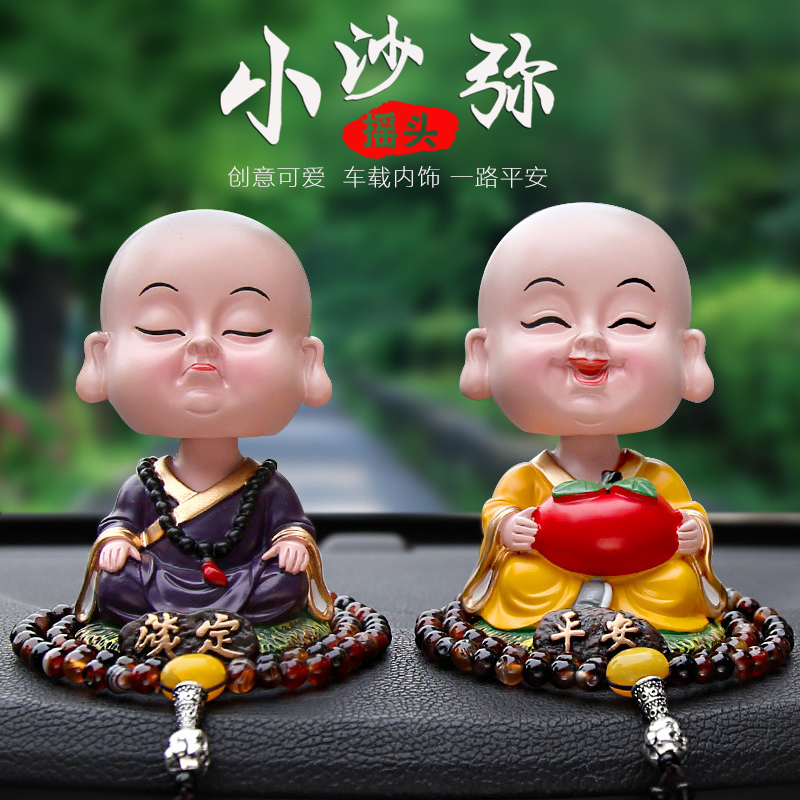 Creative Ecstasy small monk Car Pendulum with On-board Light Set Cute Cartoon Paparazzi interior Decorative Accessories in the car