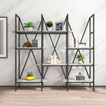 Rock plate shelf Floor-to-ceiling simple modern office bookshelf Metal light luxury multi-layer decorative frame display shelf