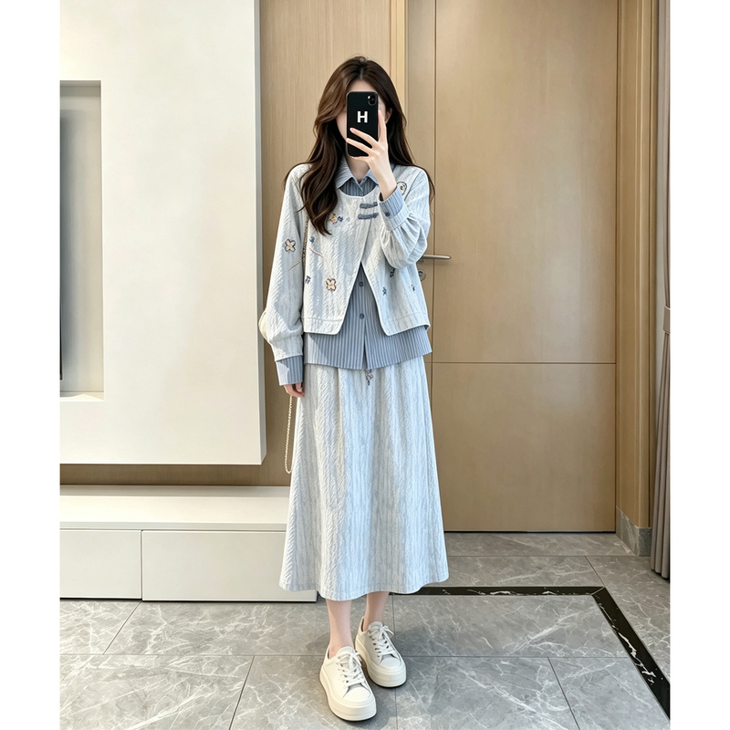 Very Beautiful Two-Piece Skirt Set for Women, 2026 Autumn New Korean Style Complete Outfit Ootd with Half Skirt
