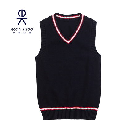 Eaton Gide spring and autumn vest cotton vest boys and girls knitted red edge navy blue V-neck vest 09B107