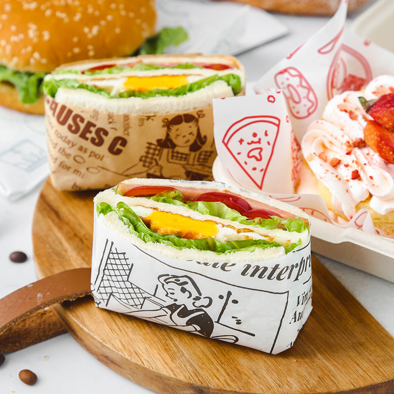 Burger sandwich wrapping paper bag three-text box air fryer kraft kraft oil paper meal with boxed box bag food