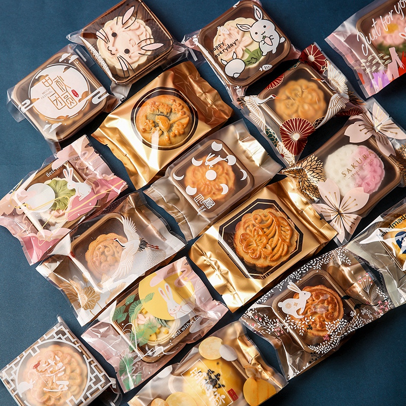 Moon Cake Yolk Crisp Packing Bag With 50g Flow Heart Mid Autumn 2022 Bag Machine Seal Bag Self-styled New Bottom Care Box