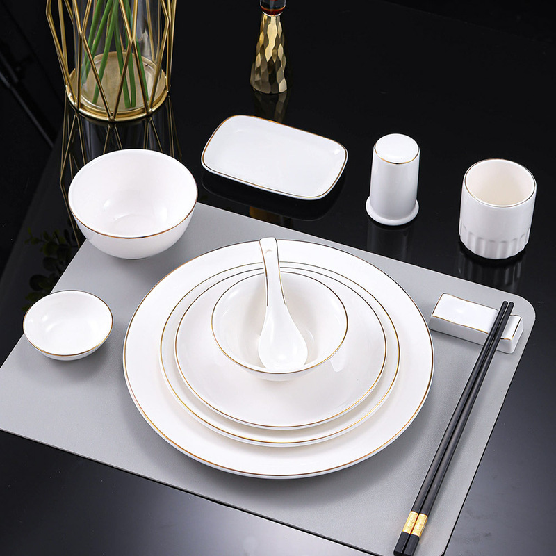 High-End Hotel Club Gold-Edged Tableware New Chinese-Style Ceramic Plates and Bowls Bone China Set Three-Piece Set Four-Piece Set High-End Hotel Club Gold-Edged Tableware New Chinese-Style Ceramic Plates and Bowls Bone China Set Three-Piece Set Four-Piece Set