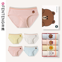 Fenten underwear women cotton antibacterial crotch waist cartoon brown bear hip thin breathable girl triangle underpants head