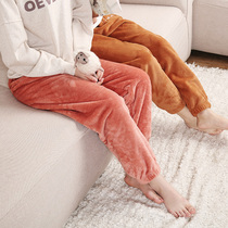 Fairy warm pants Finty autumn and winter coral velvet pajamas womens thick warm loose trousers flannel home pants