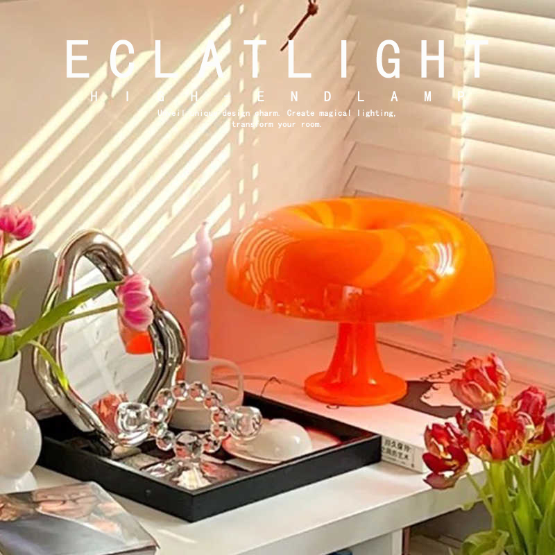 Nordic Rechargeable Creative High-End Mushroom Table Lamp Decorative Desktop Lamp Vintage Bedroom Orange Bedside Atmosphere Night Light