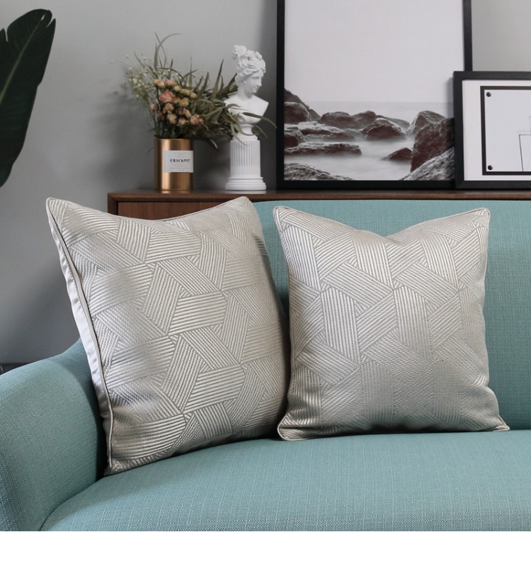 Hình học ánh sáng sang trọng gối hiện đại tối giản Bắc Âu đệm trang trí mô hình phòng sofa mềm gối màu be xám vàng gối ôm kèm chăn