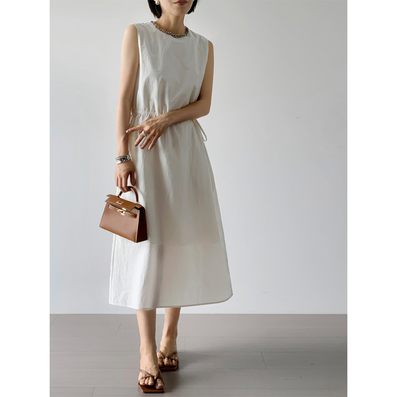Lutong Intellectual Style Waist-Cinching Sleeveless Vest-Style Textured Dress for Women, Summer Anti-Exposure Long Dress Lutong Intellectual Style Waist-Cinching Sleeveless Vest-Style Textured Dress for Women, Summer Anti-Exposure Long Dress