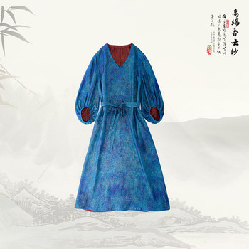 New chinese v-neck fashionable and versatile puff sleeve dress 526306