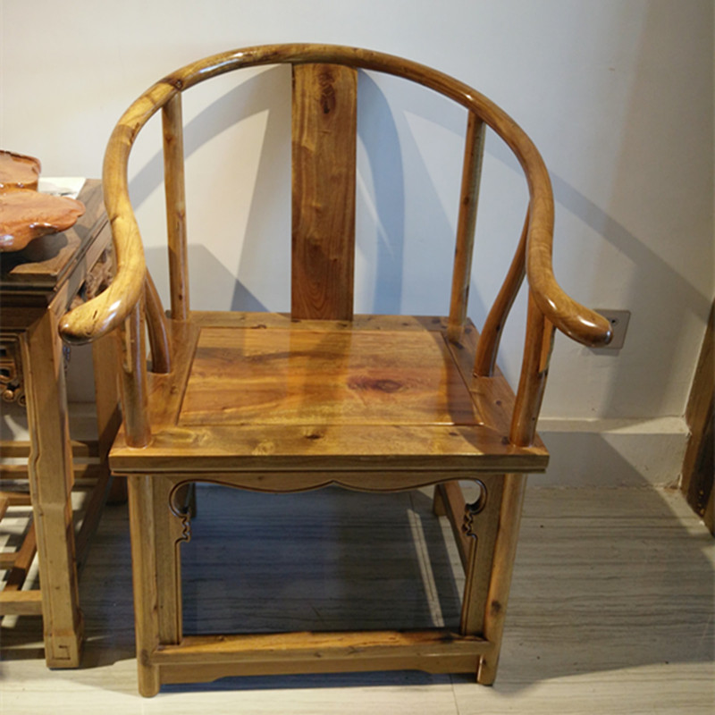 Golden nanmu circle chair Ya'an small leaf Zhennan Tai teacher chair antique solid wood single chair leisure tea chair Ming furniture