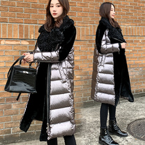 2020 Winter new long bright white duck down jacket female lamb hair stitching knee fur coat