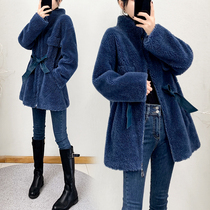 Leather and hair one 2020 new womens winter long fur coat womens lamb wool sheep cut wool coat