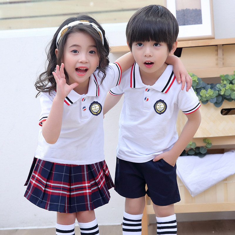 2021 new kindergarten Garden uniforms summer school uniforms set cotton class uniforms British style short sleeve sportswear