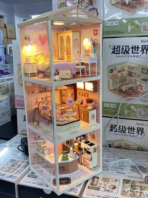 Ruolai Super World afternoon tea building block assembly toy handmade model DIY hut children's gift to girls