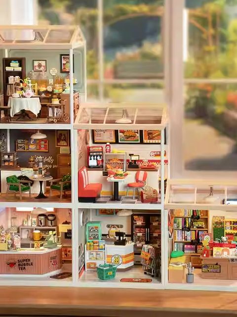 Ruolai Super World afternoon tea building block assembly toy handmade model DIY hut children's gift to girls