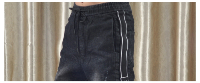Xã hội tâm linh anh chàng sọc trắng hai dây bó quần jeans Phiên bản Hàn Quốc của xu hướng quần lửng nam cạp cao quần áo thời trang